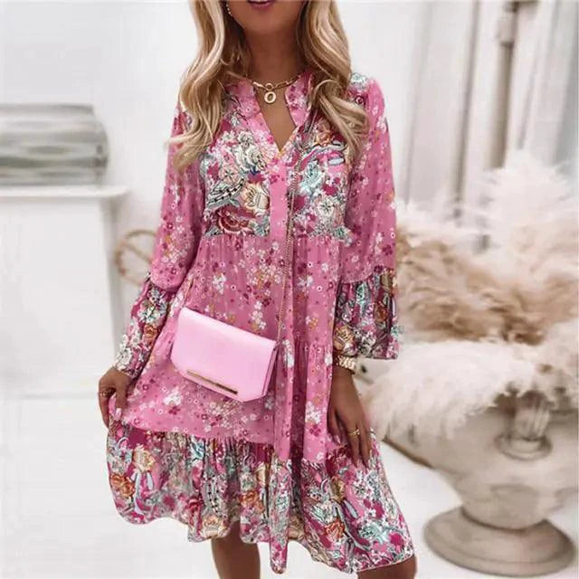 Chic Pleated Long Sleeve Dress - MANDOTOS
