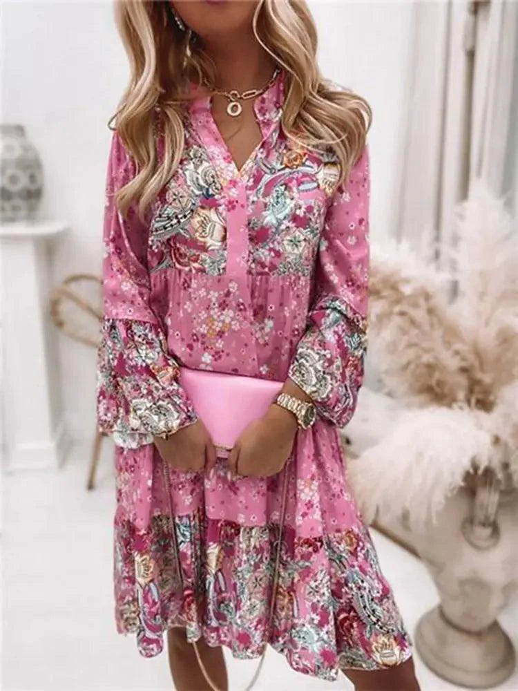 Chic Pleated Long Sleeve Dress - MANDOTOS