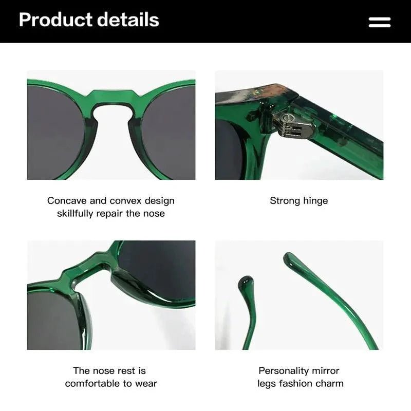 Mandotos chic round UV-block sunglasses with black frames and dark lenses, stylish and protective eyewear for sunny days.