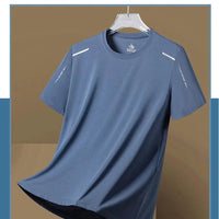 Mandotos men's quick dry running T-shirt, size M, breathable outdoor sports tee for hiking, fishing, and summer activities.