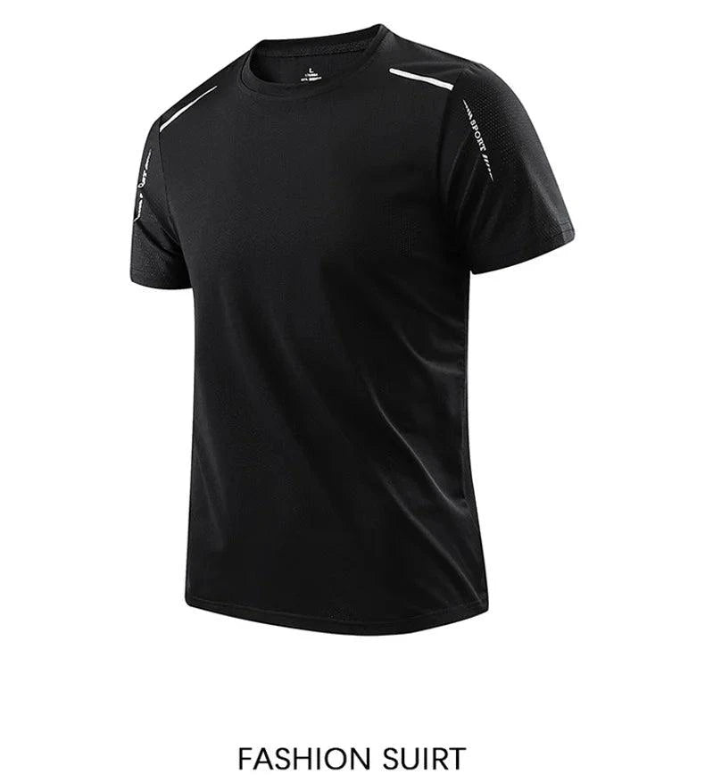 CHRLCK Men's Running Quick Drying T-shirts Breathable Hiking Fishing Tees Soft Elasticity Outdoor Sports Short Shirt Summer - MANDOTOS