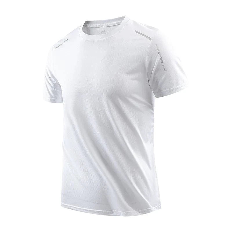 Mandotos men's quick dry running t-shirt in size M, breathable outdoor sports tee ideal for hiking, fishing, and summer activities.