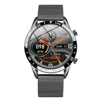 Mandotos Circle Elite Smart Watch with round display, fitness tracking, and sleek black band on a white background.