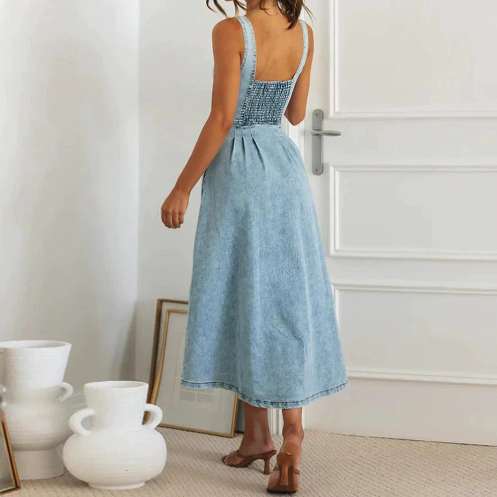 CitySleek Denim Midi Dress - MANDOTOS