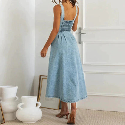CitySleek Denim Midi Dress - MANDOTOS