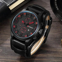 Mandotos classic gents leather watch with round dial and genuine leather strap, stylish men's timepiece.