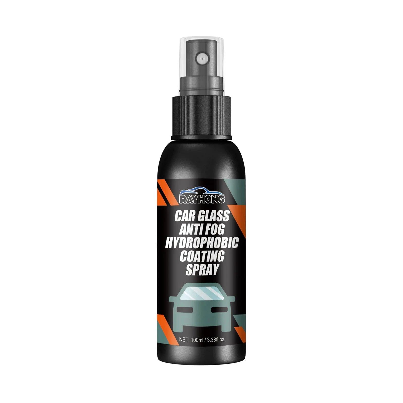 Mandotos ClearView Auto Glass Repellent bottle showing application on car windshield for improved visibility and rain resistance.
