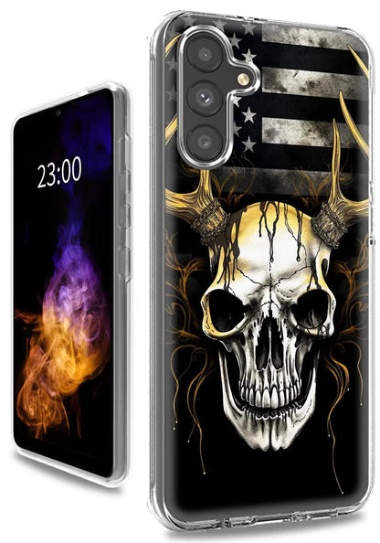 ClearView DualGuard Case - Bold American Flag Skull Design for Samsung A13 5G - MANDOTOS