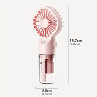 Mandotos Compact Hydrating Mist Fan showing a portable fan with misting feature, ideal for cooling and hydration on the go.