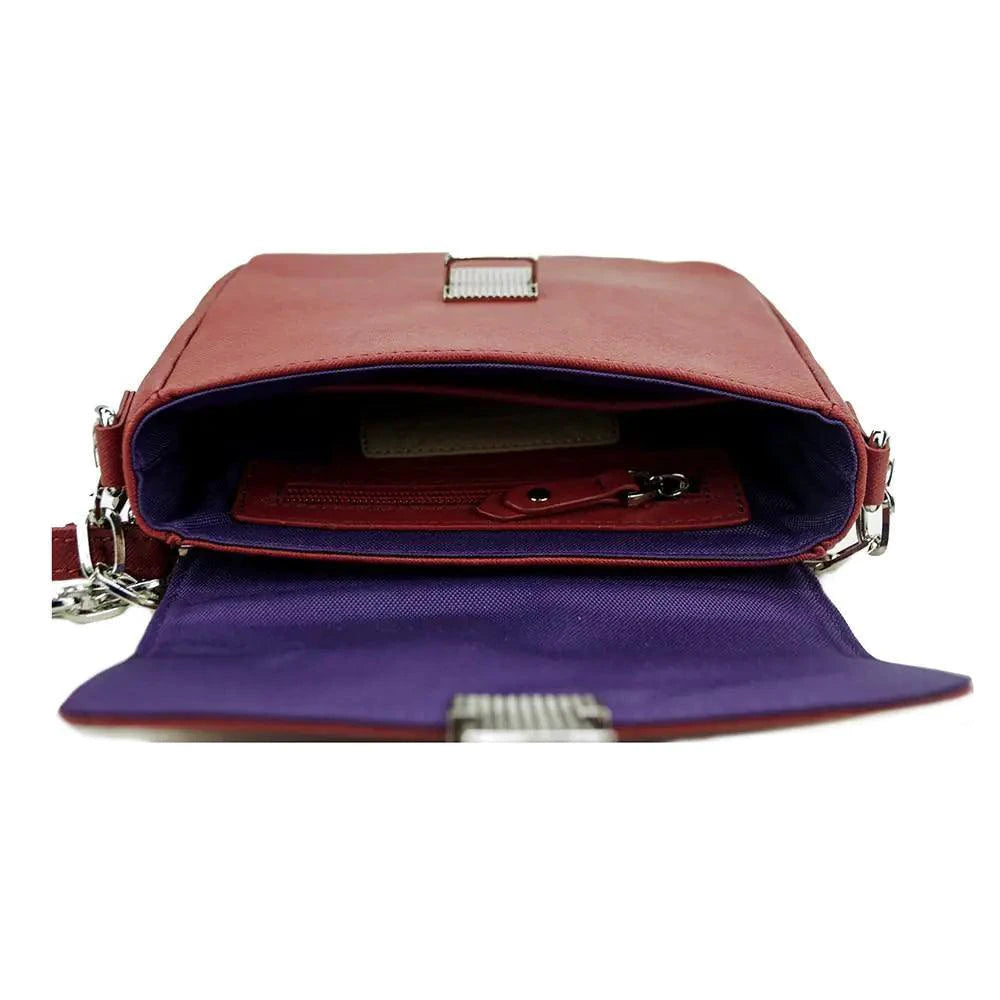 Compact Leather Crossbody Handbag - Cabernet - MANDOTOS