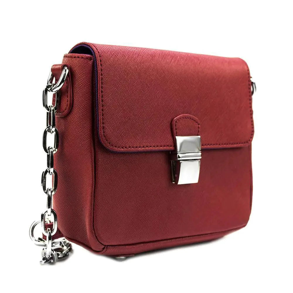 Compact Leather Crossbody Handbag - Cabernet - MANDOTOS