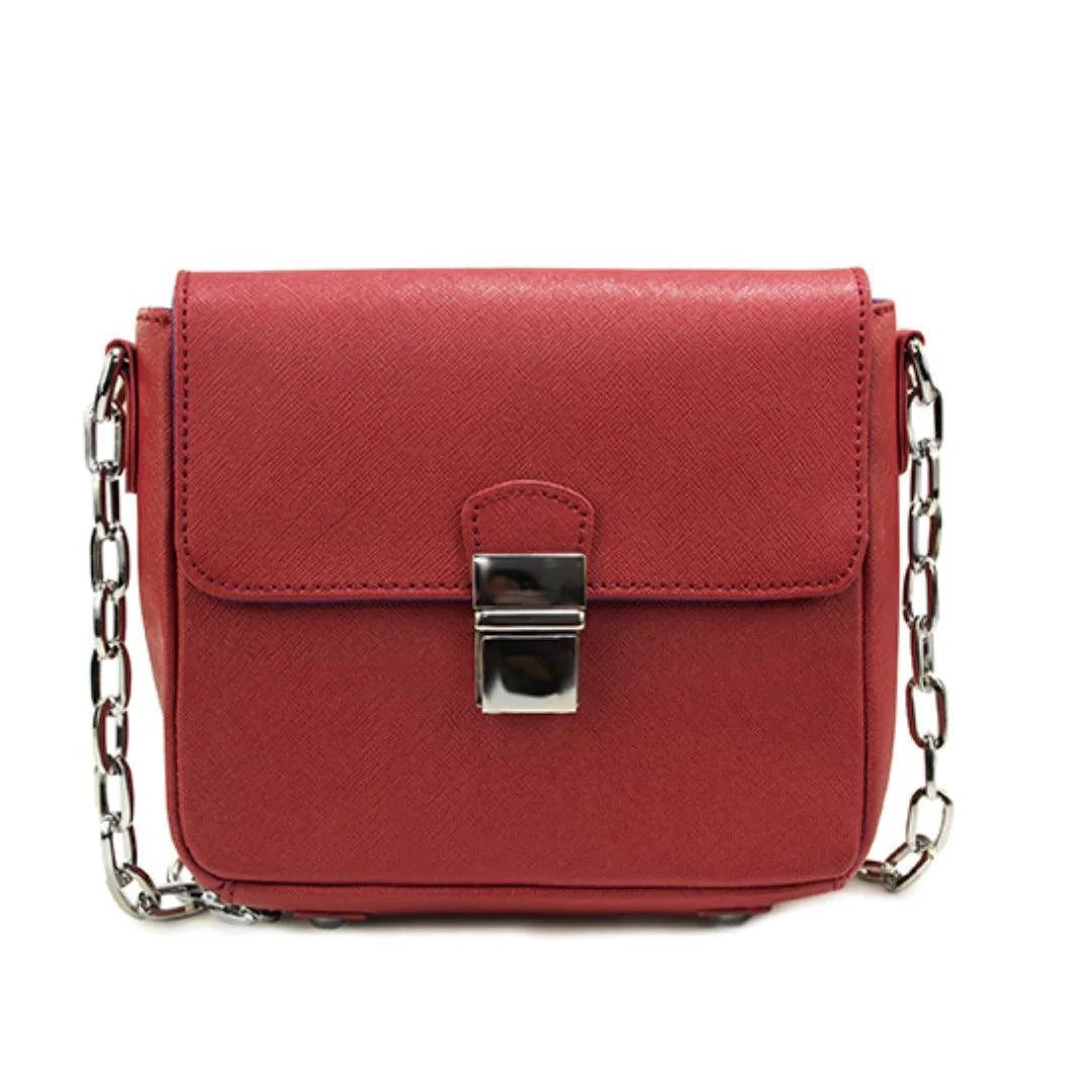 Compact Leather Crossbody Handbag - Cabernet - MANDOTOS