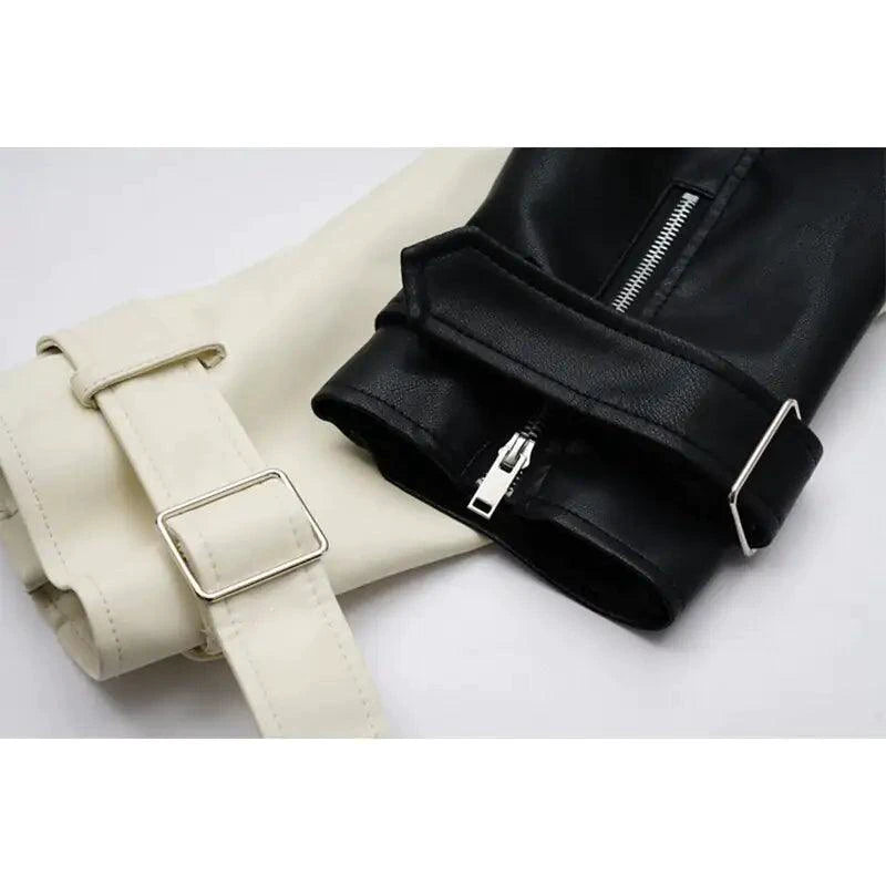 Contrast Vegan Leather Jacket - MANDOTOS