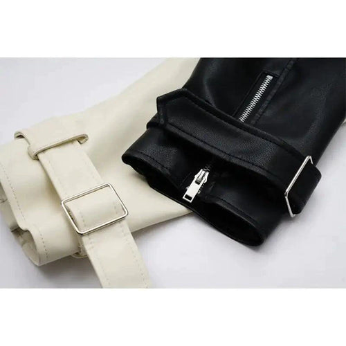 Contrast Vegan Leather Jacket - MANDOTOS