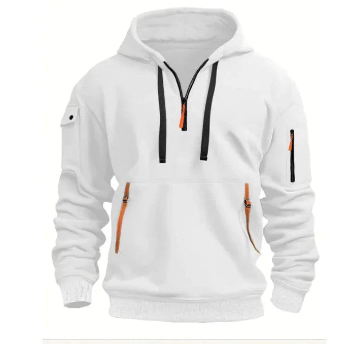 Mandotos cotton dropped shoulder hooded sweatshirt with a relaxed fit and front pocket, casual and comfortable for everyday wear.