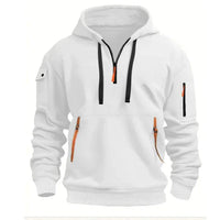 Mandotos cotton dropped shoulder hooded sweatshirt with relaxed fit and front pocket, casual comfortable style.