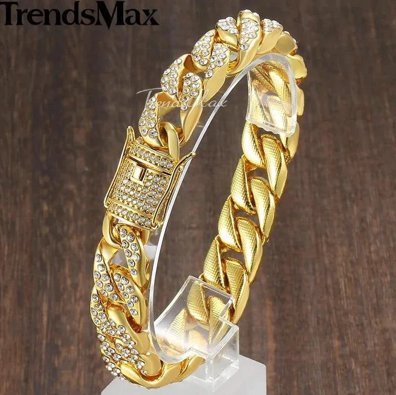 Gold Cuban curb bracelet by MANDOTOS featuring thick interlocking links on a polished chain.