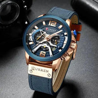 Mandotos Curren Chono 2022 Lux Watch with black dial, silver stainless steel band, and chronograph features.