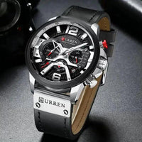 Mandotos Curren Chono 2022 Lux Watch with black dial, stainless steel band, and chronograph features displayed in the image.