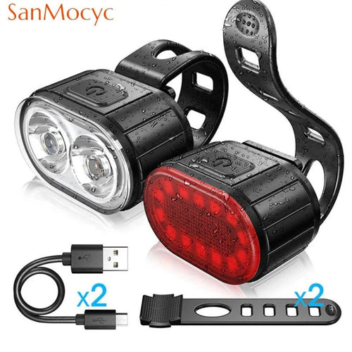 Mandotos cycling bicycle front and rear LED light set with waterproof taillight, USB rechargeable headlight and lantern for MTB.