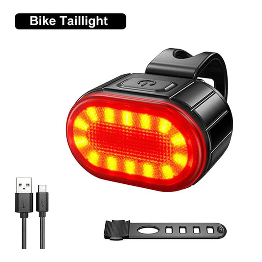 Mandotos cycling bicycle front and rear light set with USB charge, waterproof MTB LED headlight and taillight for bike safety.