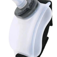 Mandotos cycling wrist water bottle worn on wrist for easy hydration during bike rides, with a sleek design and secure fit.
