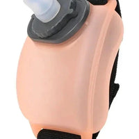Mandotos cycling wrist water bottle on a rider's wrist, compact and lightweight hydration accessory for cyclists.