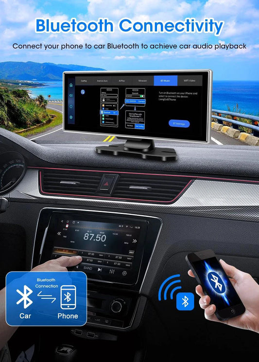 Mandotos dash cam 10.11.26-inch with 4K resolution and built-in GPS, showing the camera lens and screen display in action.