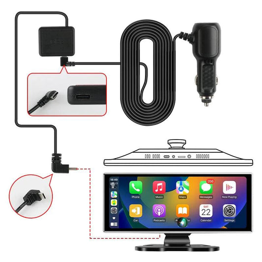 Mandotos dash cam with 10.11.26-inch screen, 4K resolution, and built-in GPS showing front view with camera lens and display screen.
