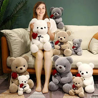 Mandotos 23-45cm plush teddy bear pillow with hugging roses design, soft stuffed animal doll, ideal for gifts on special occasions.
