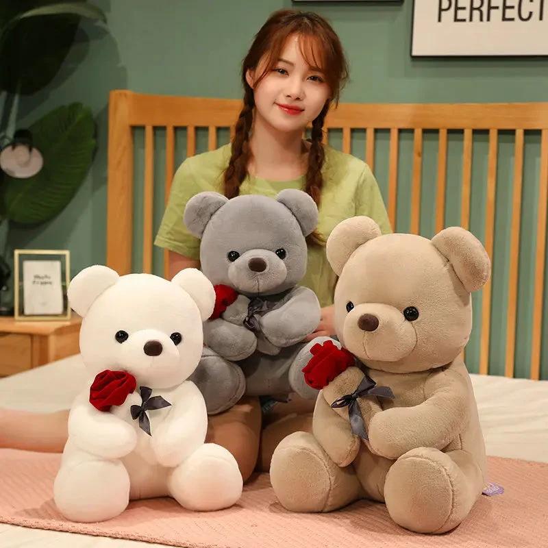 23-45cm New Lovely Hug Roses Teddy Bear Plush Pillow Stuffed Soft Animal Dolls Nice Birthday Gift Girlfriend Valentine's Day - MANDOTOS
