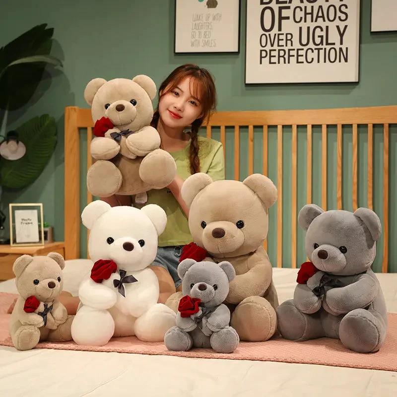 23-45cm New Lovely Hug Roses Teddy Bear Plush Pillow Stuffed Soft Animal Dolls Nice Birthday Gift Girlfriend Valentine's Day - MANDOTOS