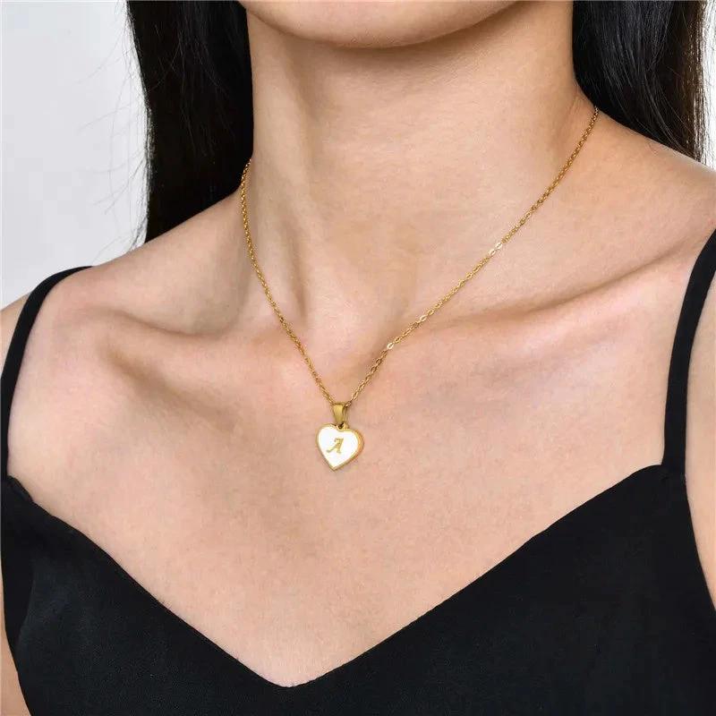 26 Letter Heart-shaped Necklace White Shell Love Clavicle Chain Fashion Personalized Necklace For Women Jewelry Valentine's Day - MANDOTOS
