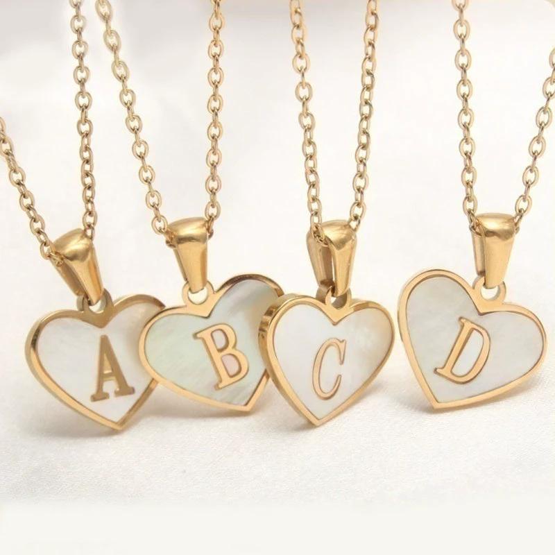 26 Letter Heart-shaped Necklace White Shell Love Clavicle Chain Fashion Personalized Necklace For Women Jewelry Valentine's Day - MANDOTOS