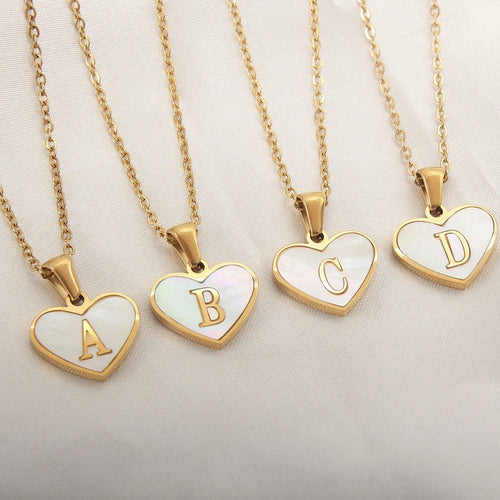26 Letter Heart-shaped Necklace White Shell Love Clavicle Chain Fashion Personalized Necklace For Women Jewelry Valentine's Day - MANDOTOS