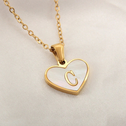 26 Letter Heart-shaped Necklace White Shell Love Clavicle Chain Fashion Personalized Necklace For Women Jewelry Valentine's Day - MANDOTOS