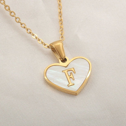 26 Letter Heart-shaped Necklace White Shell Love Clavicle Chain Fashion Personalized Necklace For Women Jewelry Valentine's Day - MANDOTOS
