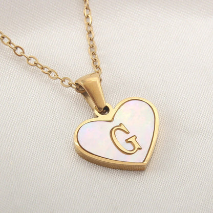 26 Letter Heart-shaped Necklace White Shell Love Clavicle Chain Fashion Personalized Necklace For Women Jewelry Valentine's Day - MANDOTOS