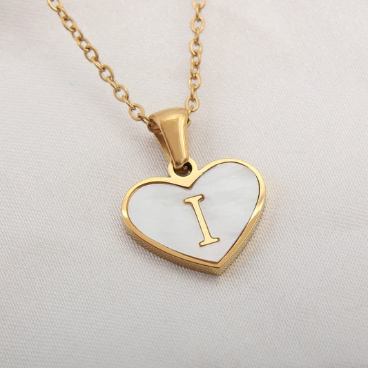 26 Letter Heart-shaped Necklace White Shell Love Clavicle Chain Fashion Personalized Necklace For Women Jewelry Valentine's Day - MANDOTOS