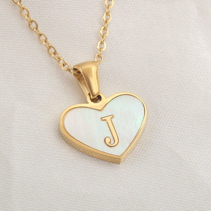 26 Letter Heart-shaped Necklace White Shell Love Clavicle Chain Fashion Personalized Necklace For Women Jewelry Valentine's Day - MANDOTOS