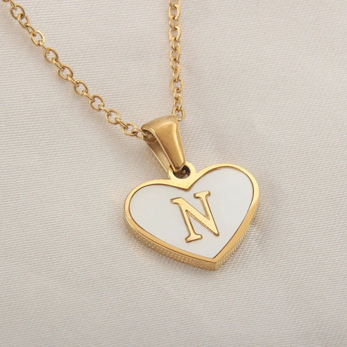 26 Letter Heart-shaped Necklace White Shell Love Clavicle Chain Fashion Personalized Necklace For Women Jewelry Valentine's Day - MANDOTOS