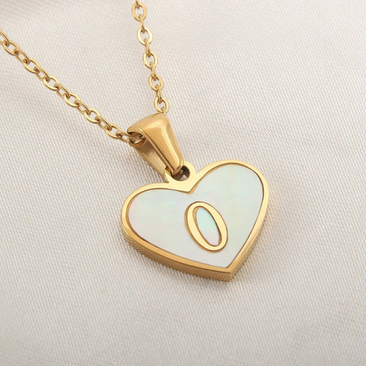 26 Letter Heart-shaped Necklace White Shell Love Clavicle Chain Fashion Personalized Necklace For Women Jewelry Valentine's Day - MANDOTOS