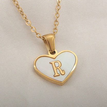 26 Letter Heart-shaped Necklace White Shell Love Clavicle Chain Fashion Personalized Necklace For Women Jewelry Valentine's Day - MANDOTOS