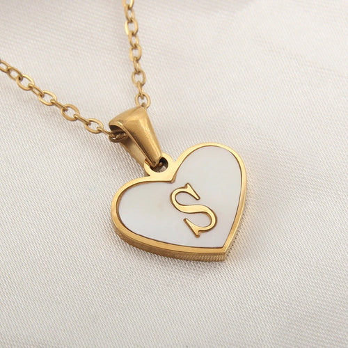 26 Letter Heart-shaped Necklace White Shell Love Clavicle Chain Fashion Personalized Necklace For Women Jewelry Valentine's Day - MANDOTOS