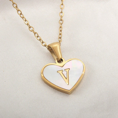 26 Letter Heart-shaped Necklace White Shell Love Clavicle Chain Fashion Personalized Necklace For Women Jewelry Valentine's Day - MANDOTOS