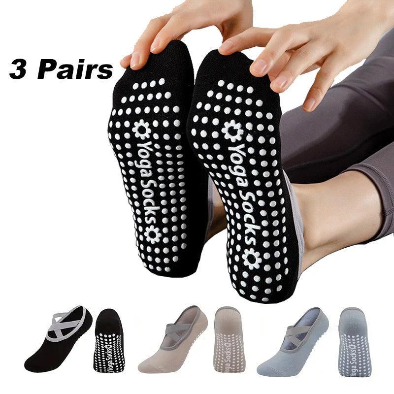 Mandotos women's yoga socks with non-slip grips and straps, designed for Pilates, ballet, dance, and barefoot workouts.