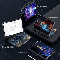 Mandotos 360 swivel clear keyboard case for iPad with smart trackpad, Bluetooth compatibility, and pen slot.