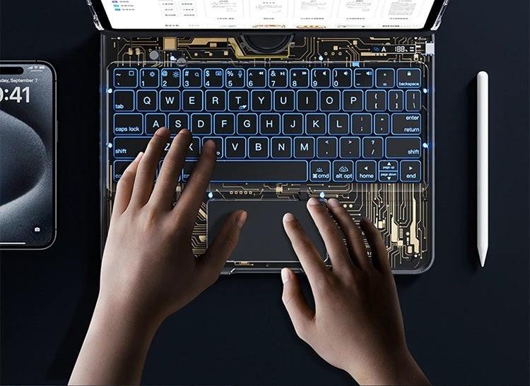 360 Swivel Keyboard Clear Case For IPad Smart Trackpad Bluetooth-compatible Keyboard Case Cover With Pen Slot - MANDOTOS