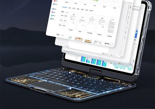 360 Swivel Keyboard Clear Case For IPad Smart Trackpad Bluetooth-compatible Keyboard Case Cover With Pen Slot - MANDOTOS