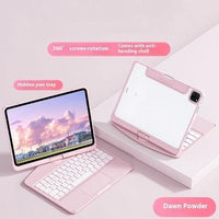 Mandotos 360 swivel clear iPad keyboard case with pen slot, Bluetooth-compatible smart trackpad cover with protective design.